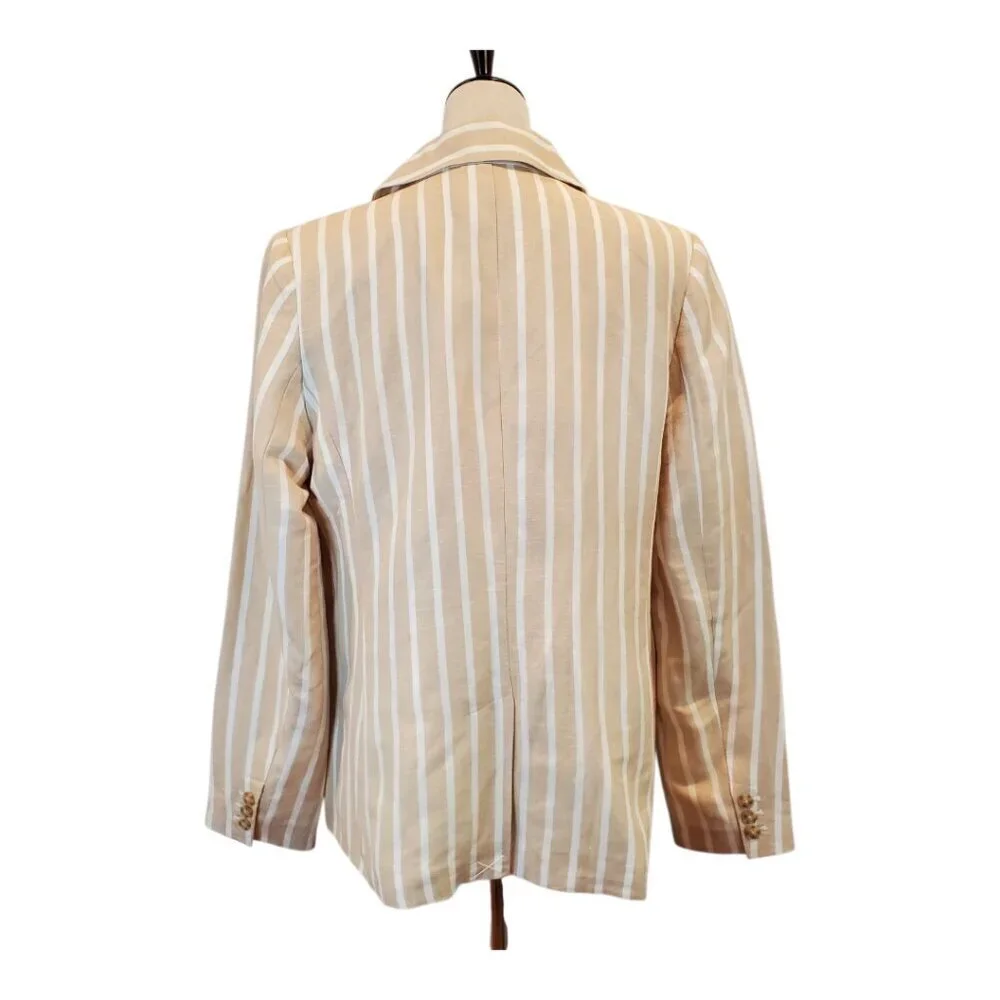 NEW Philosophy SZ L Stripe Notch Collar Long Sleeve Linen Blend Blazer Tan - Picture 7 of 12
